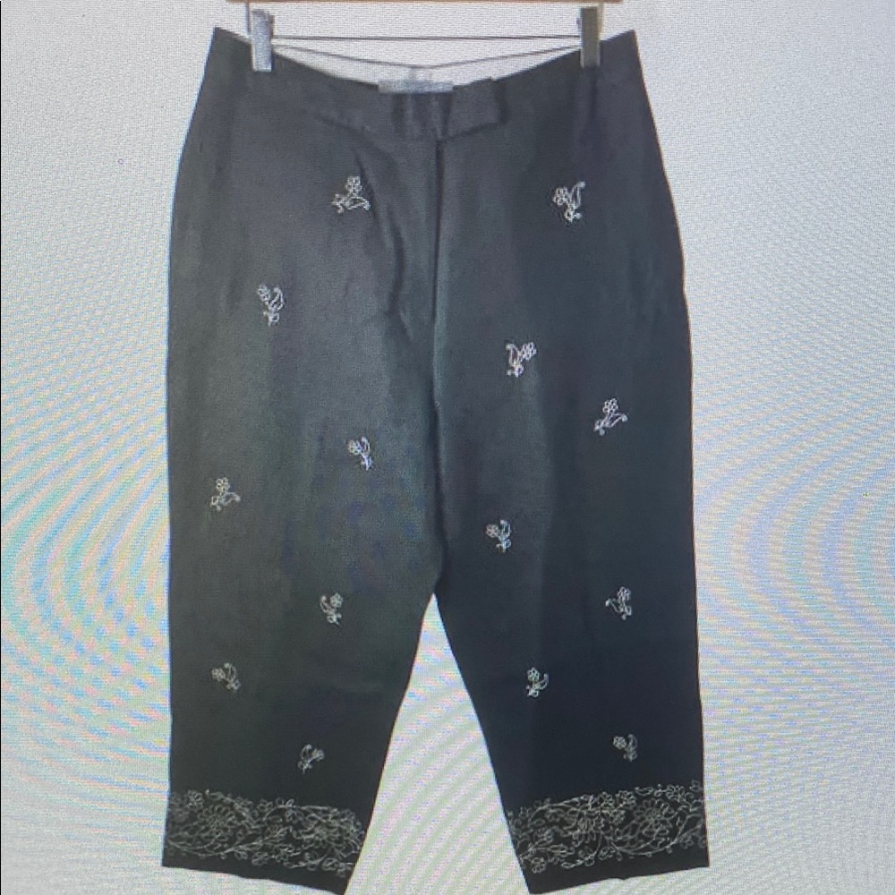 Carroll Reed Black Cropped Linen Pants Women’s 12 Business Casual Boho Artsy